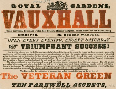 Advertisement for Royal Garden, Vauxhall, Vauxhall Gardens, London by English School