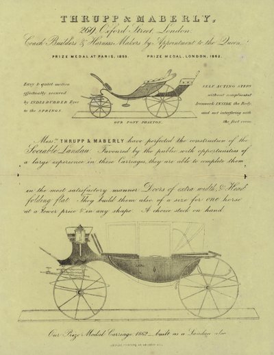 Advertisement for Thrupp & Maberley Coach Builders and Harness Makers by English School