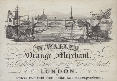 Advertisement for W Waller, Orange Merchant, London by English School