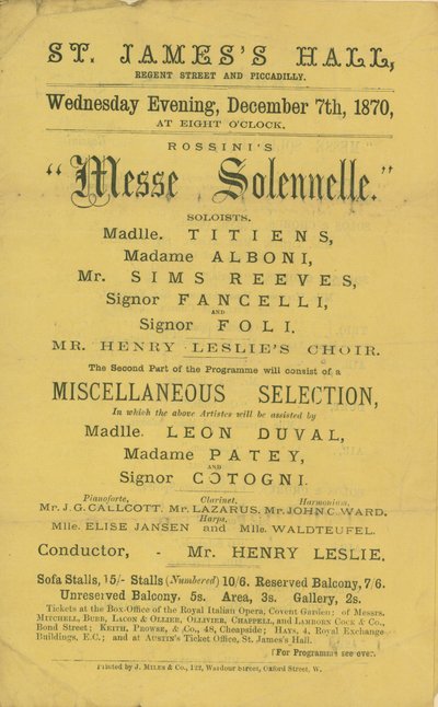 Advertisement for a Production of Rossini