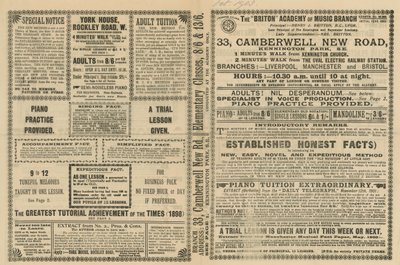 Advertisement for a variety of musical practices by English School