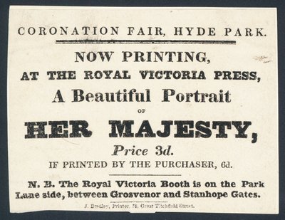Advertisement for Printed Portraits of Queen Victoria by English School