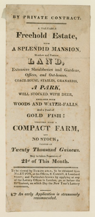 Advertisement for State Lottery by English School