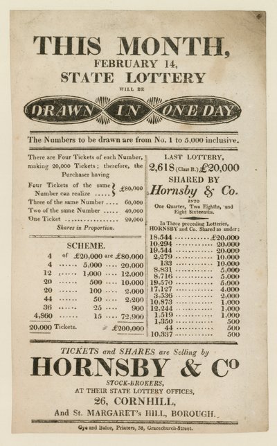 Advertisement for State Lottery by English School