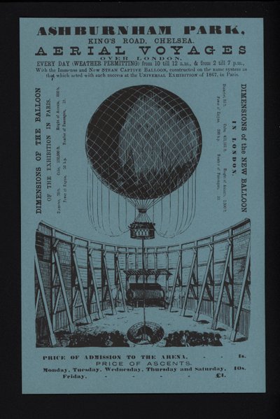 Advertisement for tethered balloon ascents from Ashburnham Park, King