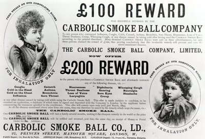Advertisement for the Carbolic Smoke Ball Company by English School