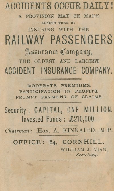 Advertisement for the Railway Passenger Assurance Company by English School