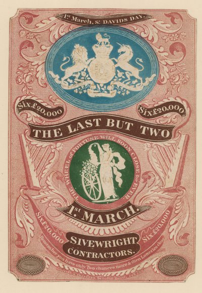 Advertisement for Last But Two Lottery in England by English School