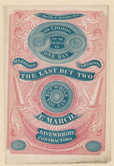 Advertisement for Last But Two Lottery in England by English School