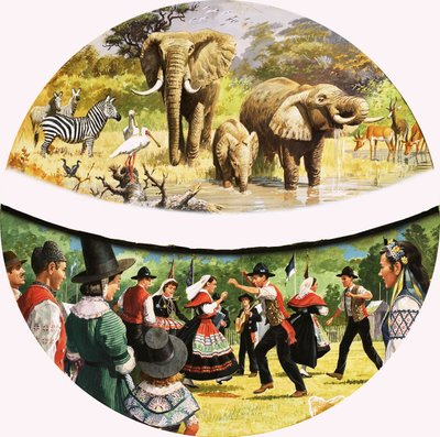 African Watering Hole and Village Dancing by English School