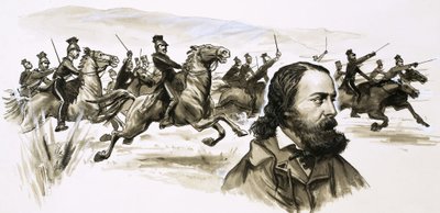 Alfred Tennyson with the Charge of the Light Brigade in the background by English School