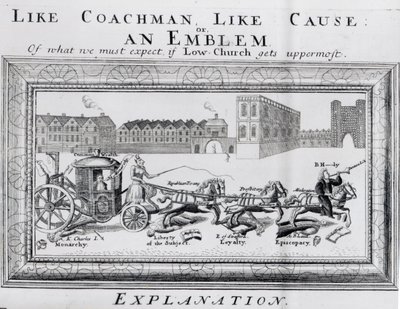 Allegory of the Dangers of Low Church Puritanism to the Monarchy, the Liberty of the Subject, Loyalty and Episcopacy by English School