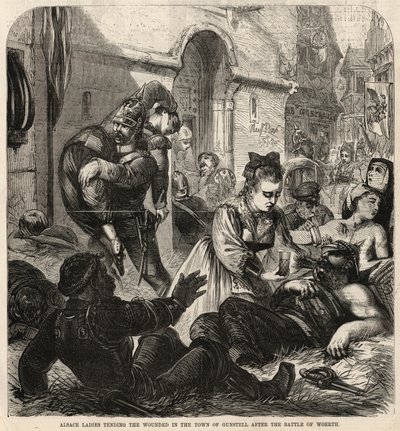 Alsace ladies tending the wounded in the town of Gunstell after the Battle of Woerth by English School
