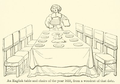 An English Table and Chairs of the Year 1633, from a Woodcut of that Date by English School