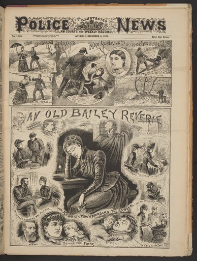 An Old Bailey Reverie, from The Illustrated Police News, Saturday 6th December 1890 by English School