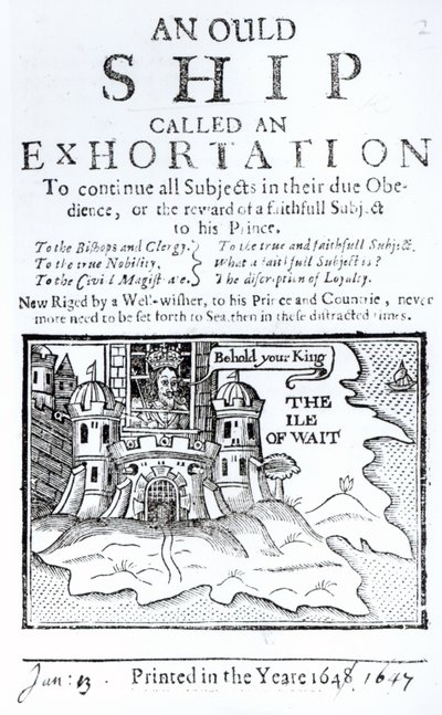 An Ould Ship called an Exhortation, Charles I imprisoned at Carisbrooke Castle on the Isle of Wight, c.1647 by English School