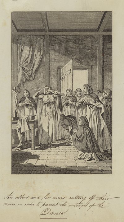 An abbess and her nuns cutting off their noses to prevent the outrages of the Danes by English School