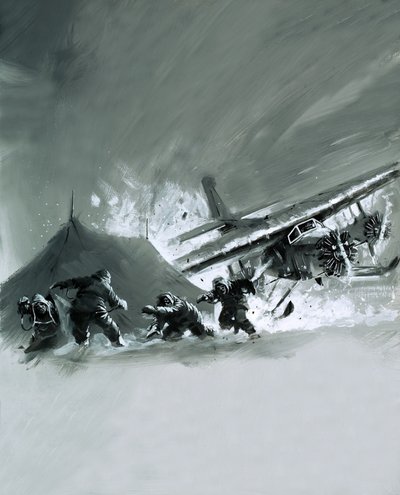 An aircraft lands badly on the polar icecap by English School