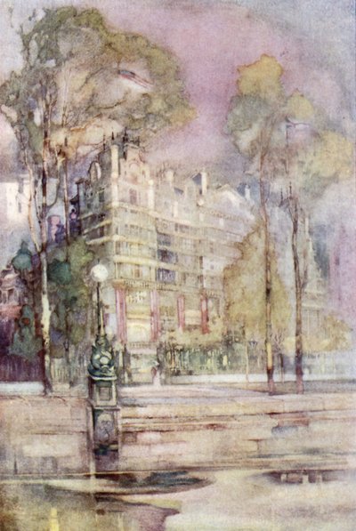 An impressionist view of the River Front of the Savoy Hotel by English School