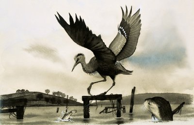 An otter watches a heron by English School