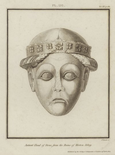 Ancient Head of Stone from the Ruins of Merton Abbey by English School