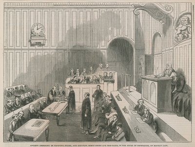 Ancient Ceremony of Chopping Sticks and Counting Horse Shoes and Hobnails in the Court of Excise by English School
