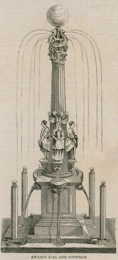 Ancient dial and fountain, erected in 1656 at Leadenhall Corner, London by English School