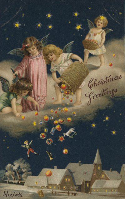 Angels Pouring Christmas Presents Upon Earth by English School