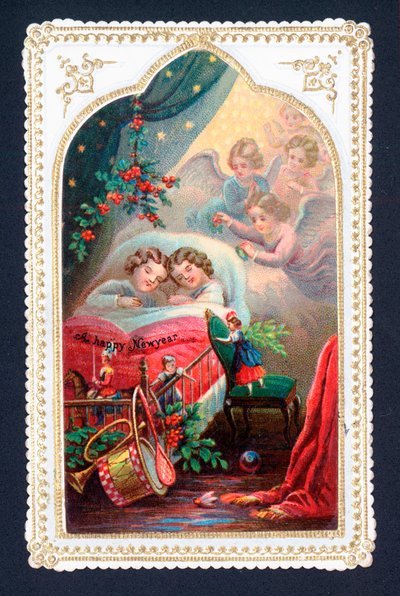 Angels watching over children in bed by English School