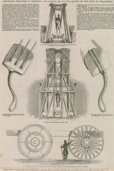 Apparatus employed in removing and raising Mr Wyatts statue of the Duke of Wellington by English School