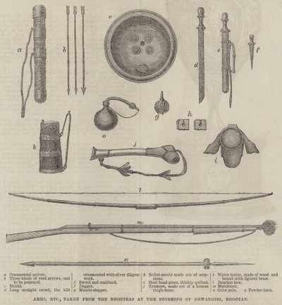 Arms, etc, Taken from the Bhooteas at the Storming of Dewangiri, Bhootan by English School