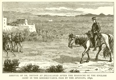 Arrival of Dr. Brydon at Jellalabad after the Massacre of the English Army in the Khoord-Cabul Pass by the Afghans, 1842 by English School