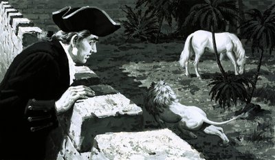 Artist George Stubbs watched as a lion stole towards a Barbary horse by English School
