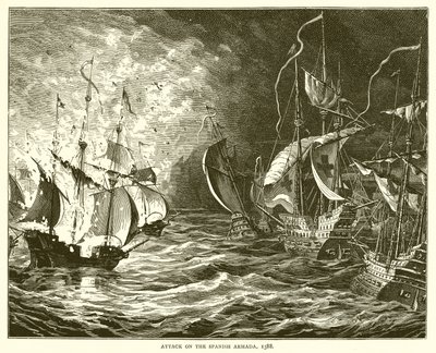 Attack on the Spanish Armada, 1588 by English School