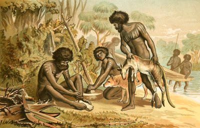 Australian Aborigines preparing a meal by English School