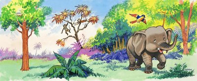 Baby Elephant and Bird by English School