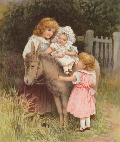 Baby Having a Ride on a Donkey by English School