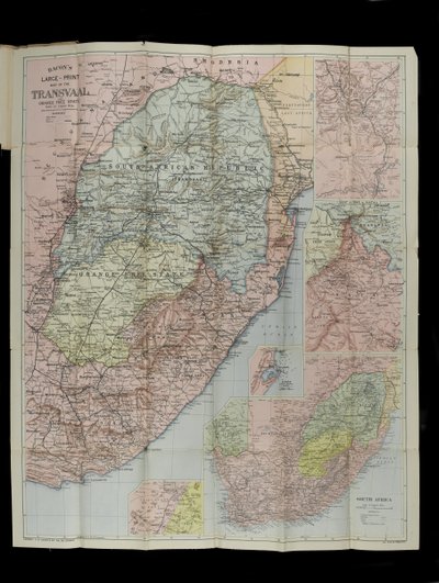 Bacon’s Large-Scale Map of the Transvaal Orange Free State and Natal with extension south to Port Elizabeth, South Africa by English School
