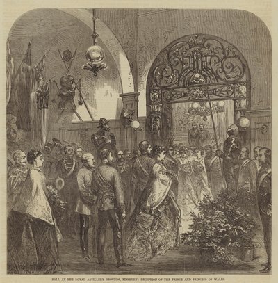 Ball at the Royal Artillery Grounds, Finsbury, Reception of the Prince and Princess of Wales (engraving) by English School