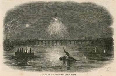 Balloon and Display of Fireworks, Vauxhall Gardens, London by English School