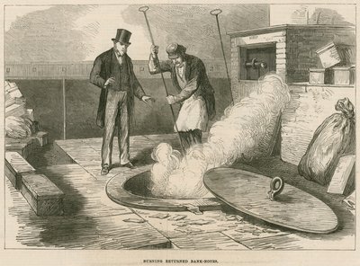 Bank of England, Burning Returned Bank Notes by English School
