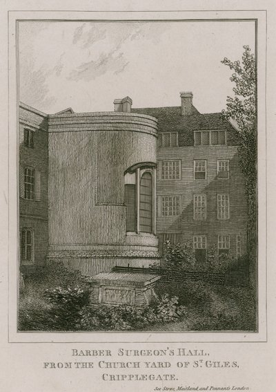 Barber Surgeons Hall, Monkwell Street, London, seen from the church yard of St Giles, Cripplegate by English School