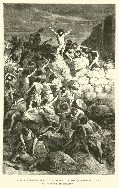 Battle between Men of the Old Stone Age, Entrenched Camp of Furfooz, in Belgium by English School