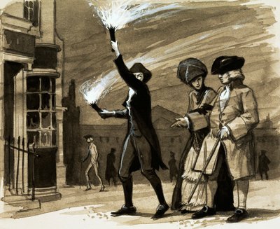 Before street lights, the rich employed people to hold torches to light their evening strolls by English School