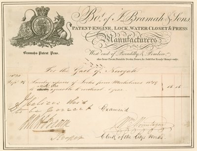 Bill for repairs to locks at Newgate prison. Signed by the Keeper by English School