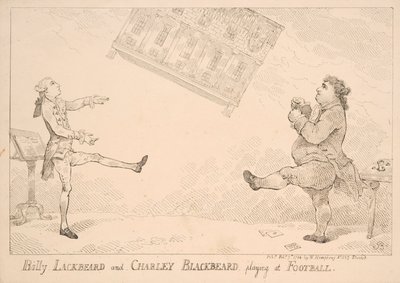 Billy Blackbeard and Charley Blackbeard playing at football, satirical cartoon referring to the East India Bill, published by W. Humphrey, 1744 by English School