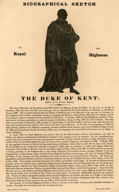 Biographical Sketch of the Duke of Kent, Father of Queen Victoria by English School