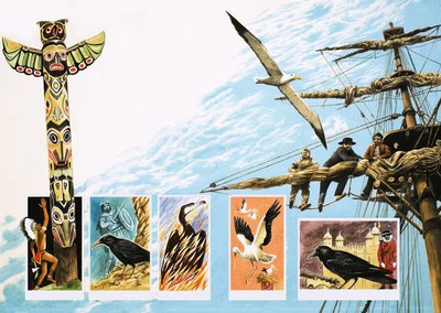 Birds of ill-omen, including albatross, rook and phoenix by English School