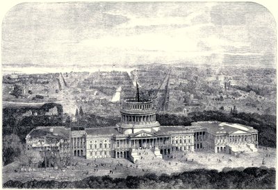 Birdseye view of the City of Washington 1861, with the Capitol under construction in the Foreground (Digitally cleaned version) by English School