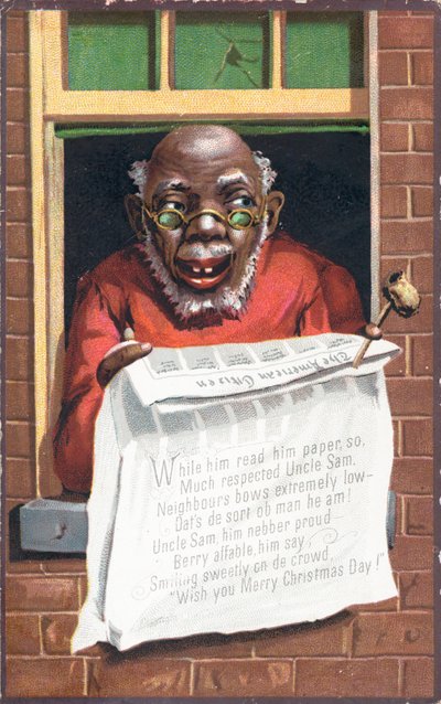 Black Man reading newspaper by English School